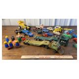 Box of toy trucks/cars/Fisher Price etc