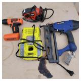 Black and Decker sander and drill, air nailer and