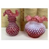 Pair of pretty cranberry colored vases