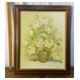 Artist signed floral painting on canvas approx