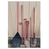Shovels, digging bar, rake