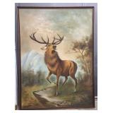 HUGE Fantastic elk painting on canvas apx 40"x55"