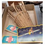 Basket with early crocheting? & 2 needle books