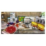 Big box of kitchen related - plastic baskets,