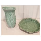 2 Asian pottery pieces - vase, & bowl