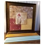 Huge picture of flower, with 2 wooden shelves