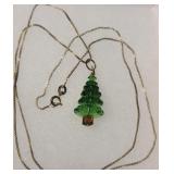 Sterling chain w/glass Christmas tree pendant