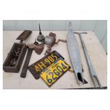 Scooter parts, hatchet, license plates,etc