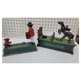 2 cast iron mechanical banks -. Horse and monkey