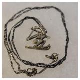 Sterling silver skier necklace