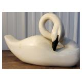Wooden swan decoy with glass eyes - hairline