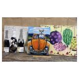 3 prints on canvas - doggy driving, champagne &