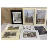 Box of matted art - some signed