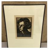 Artist signed woodcut(?) - portrait of a lady