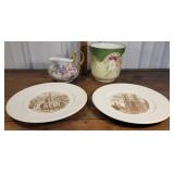 Wedgwood plates, France planter, & Victorian