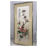 Large Chinese birds on blossoms silk embroidery