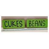 2 barn board signs, beans, cukes, not antique