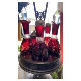 Cruet/castor set w/ Ruby red glass
