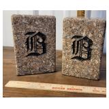 Pr HEAVY granite bookends - monogrammed B or face