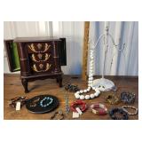 Mini jewelry armoire, white necklace display and