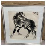Chinese brush painting of a horse approx 27"x27"