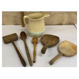 Watt Pottery pitcher w/ great early utensils