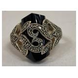 Sterling ring w/ black stone & marcasite