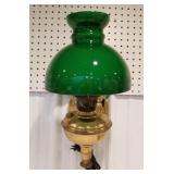 Aladdin lamp with green shade, wall mount