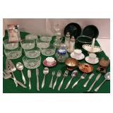 Glassware bowls, green bowls, silverware, Lenox