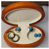 3 pair sterling earrings in wooden box