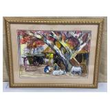 Artist signed painting eastern farmers w/ ox