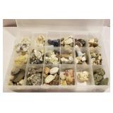 Gemstones and rock collection in plastic case