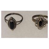 2 sterling silver rings W/black stones