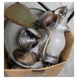 Retro chrome hanging light & industrial desk lamp