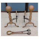 Fireplace and irons, log grabbers