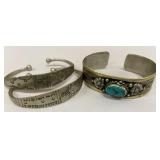 3 cuff bracelets - African silver - 1 w/