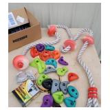 Climbing wall pieces, rope