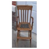 Antique Oak Frog Seat Childs Highchair
