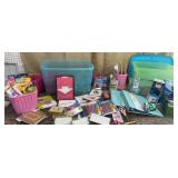 2 tubs of office/school supplies, stationary,