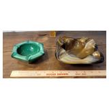 2 heavy slag glass ashtrays