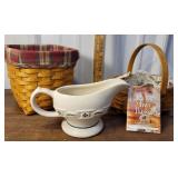 2 Longaberger baskets W/liners & gravy boat