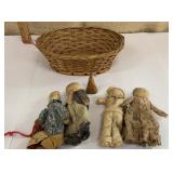 Wicker basket w/ old toy dolls