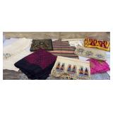 Box of early linen/textiles & material etc