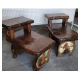 Carved Nautical step down end tables