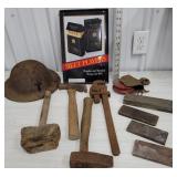 Box tools, players tobacco sign, military helmet,