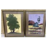 2 pc art - farmhouse & landscape info on back -