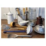 Box nice old kitchenware - enamel coffee pot,