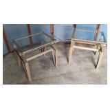2 glass top end tables 24"20"21"t