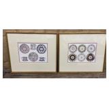 Pair of framed prints - China patterns approx