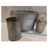 Galvanized bucket, pierced tin can, cream can